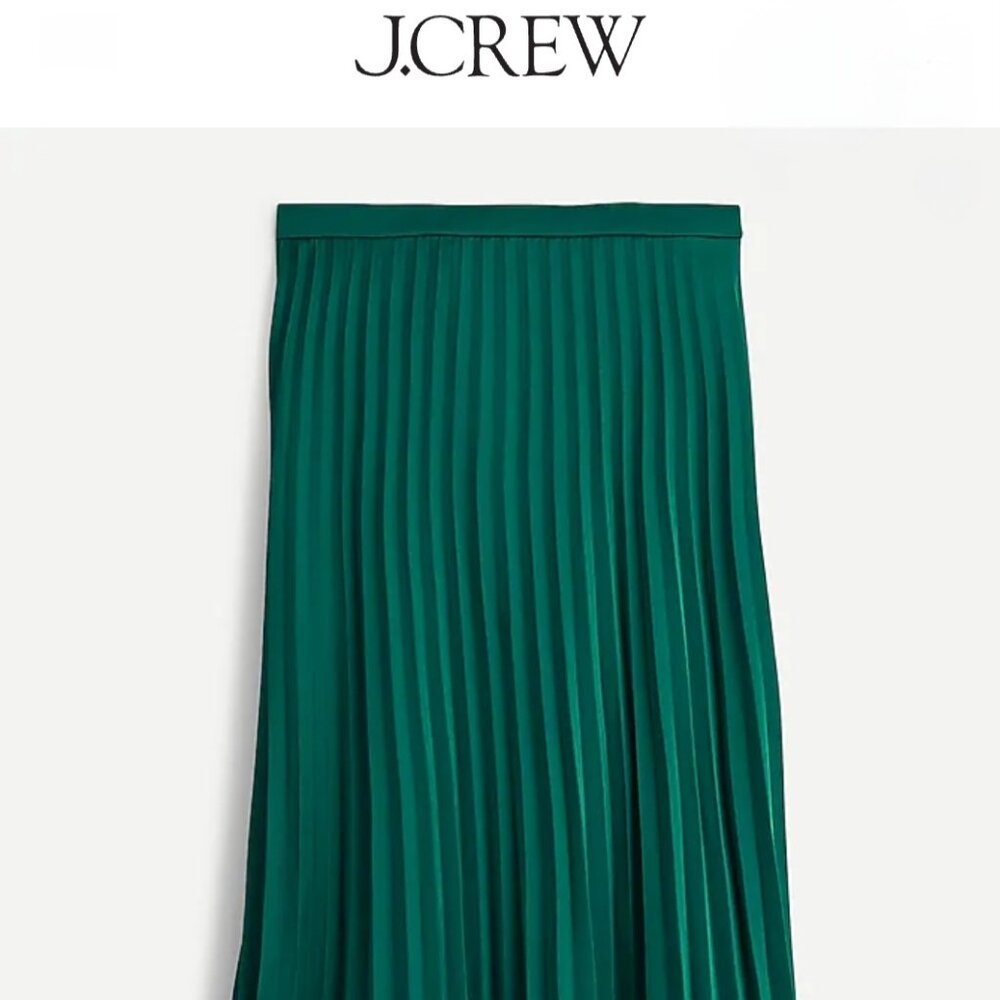 J.Crew Pleated Midi Skirt | Emerald Green Satin | Petite 4P | Holiday Glam
